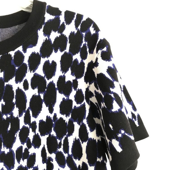Kate Spade | Leopard Print Pullover Sweater Top Womens M Blue Knit Stretch - Picture 8 of 12